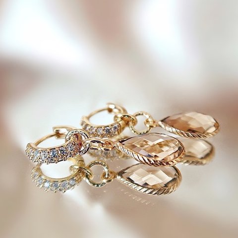 【2way】14KGP/ ORANGE MORGANITE CZ HOOP EARRINGS