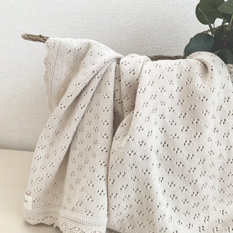 【New】透かし編み knit blanket おくるみ 出産祝い