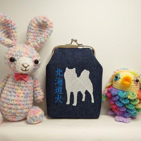 《16》日本犬「北海道犬」 刺繍 シガレットケース 青文字