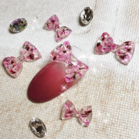 ネイルパーツ　🎀4個セット🎀リボン　リボンパーツ　押し花リボン　押し花　