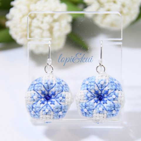 ビスコーニュ型ピアス・イヤリング～blue×blue～