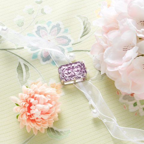 KILIKO　JEWELRY（東京切子）帯留め　麻の葉　Amethyst