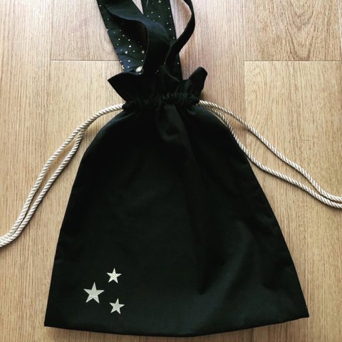 【SALE】星の巾着トートバッグ＊ブラック