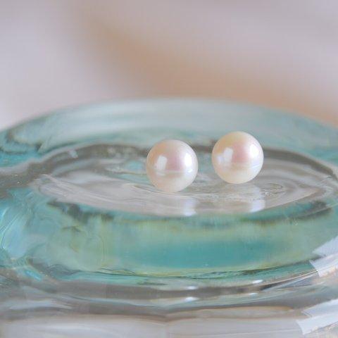 淡水真珠一粒ピアス　natural water pearl ホワイト　白真珠