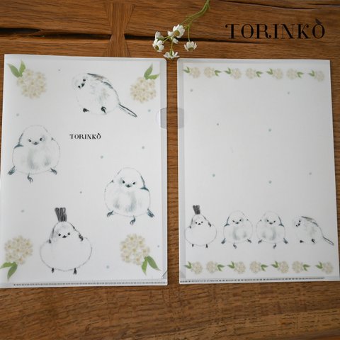 「シマエナガとお花」A4クリアファイル　TORINKO