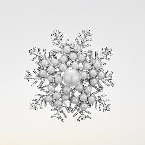 H1216 パール 素敵 雪の結晶 モチーフ ブローチ/シルバー