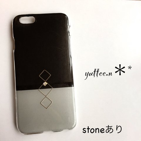 ストーン付き ★ バイカラー ★シックな大人 スマホケース iPhoneケース【受注製作】