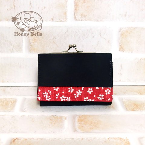 ミニ財布　赤桜×ブラック