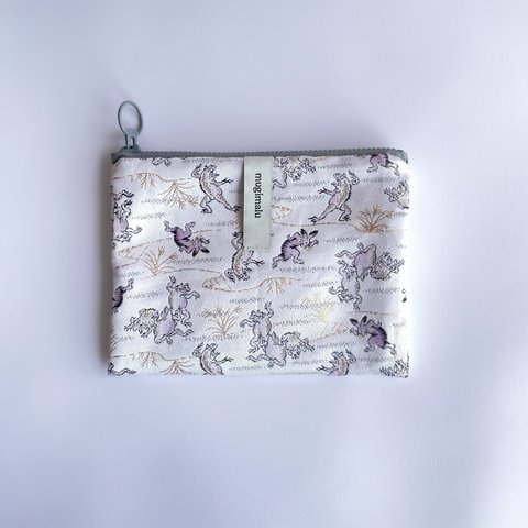 poitto16 金襴POUCH 鳥獣戯画×天然色素染NYLON..LogWood.. 