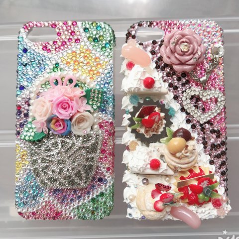 大会作品♪  ケーキとスワロフスキーたっぷりのiPhoneケース♪