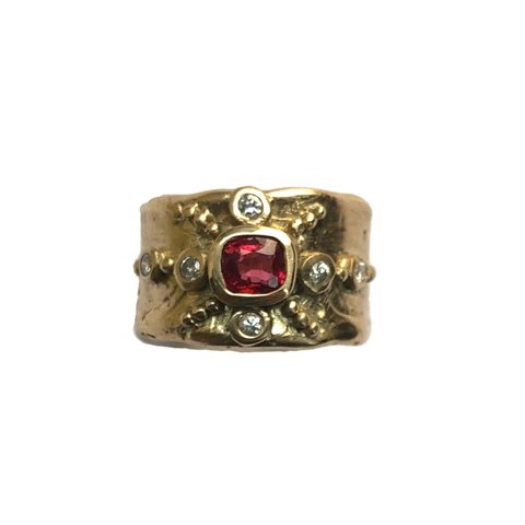 Shield Ring with Red Spinel