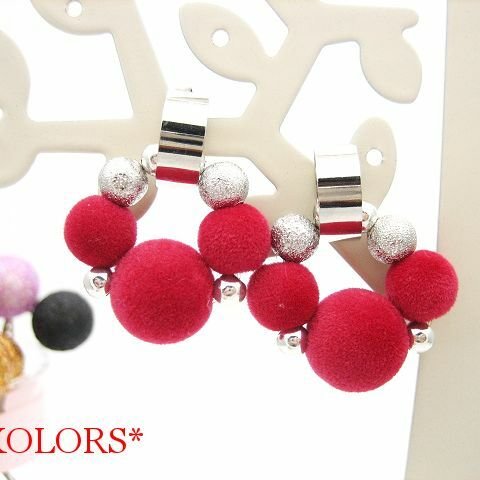 レッドフロッキーリングピアス・イヤリング+++KOLORS+++