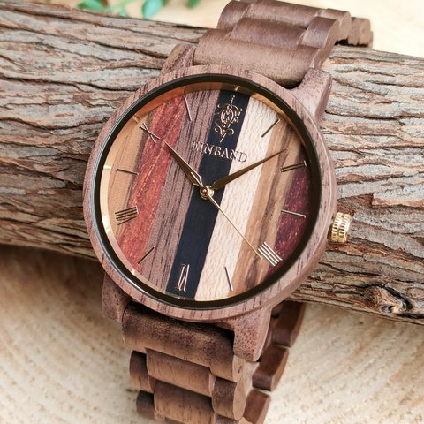 【木製腕時計】Reise Mix Wood × Walnut 5種類の木 木の時計 ウッド【40mm】