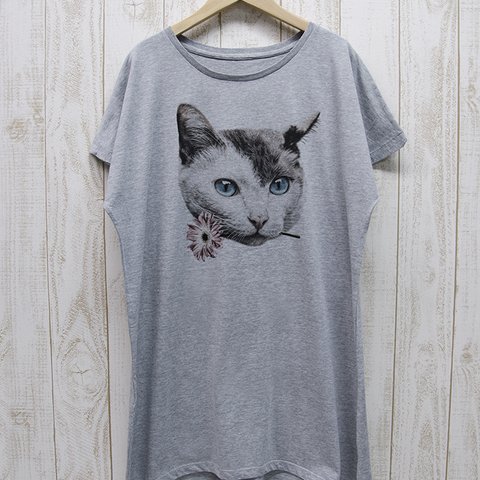 ronronCAT ワンピースTee　Here you go（ヘザーグレー） / R028-O-GR