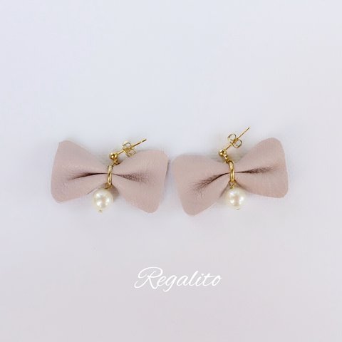 【cinta】本革💠リボンピアス（ピンク）