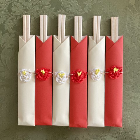 椿結びの祝い箸 (小) 紅白2色セット 6本