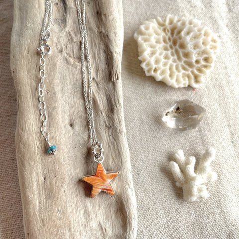  《silver925》 orange star ✼ spiny shell necklace ❃