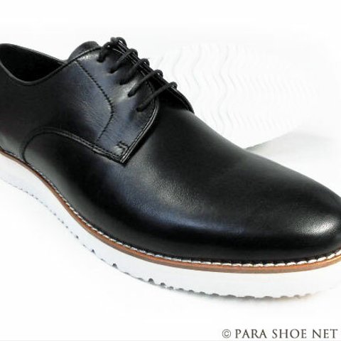 PARASHOE 本革プレーントゥ ビジネスカジュアルシューズ 厚底白ソール ワイズ3E（EEE）黒 22cm～32cm【メンズ革靴・紳士靴／大きいサイズ、小さいサイズあり】（PS-1811-BLK）