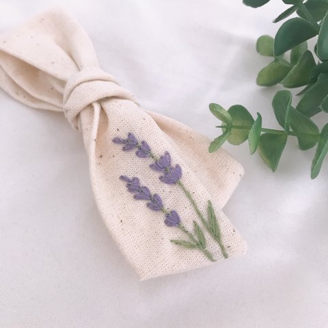 花 刺繍 リボンバレッタ kinari lavender