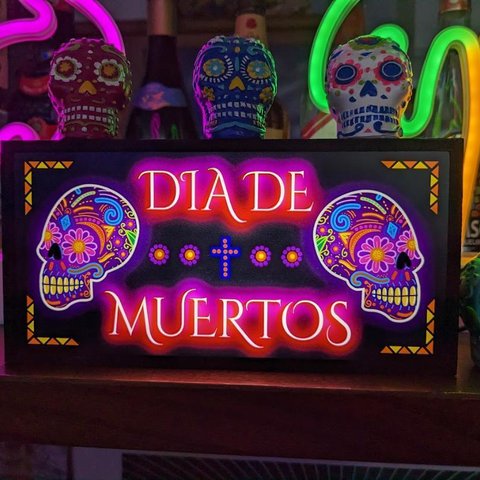 メキシコ メキシカンスカル 死者の日 カラベラ 骸骨 スカル ドクロ お祭り ランプ 看板 置物 雑貨 LEDライトBOX