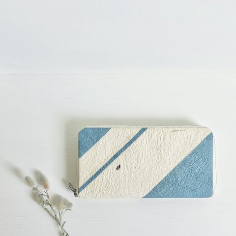 藍染和紙の斜めストライプ柄長財布