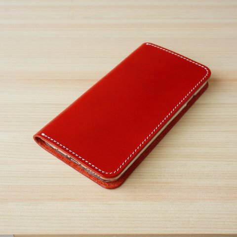 牛革 iPhone6/6sカバー  ヌメ革  レザーケース  手帳型  レッドカラー  
