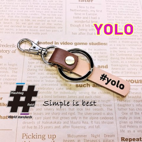 #yolo 本革ハンドメイド ハッシュタグ チャーム キーホルダー Instagram インスタグラム