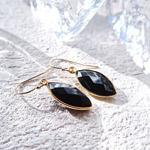 14KGF/ BLACK ONYX MARQUISE EARRINGS