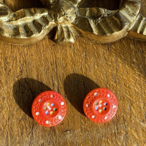 vintage【2コセット】#czechglass#czechbutton#チェコボタン　dot18㍉ red一体型