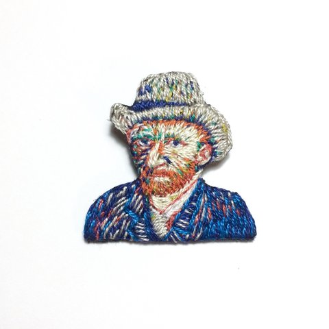 ゴッホ「グレーのフェルト帽の自画像」の手刺繍ブローチ