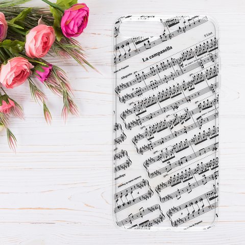 再販♪『リスト ラ・カンパネラ』iPhone/android 多機種対応 クリアケース ハードケース ピアノ 音楽 音符 楽譜 Galaxy AQUOS Xperia iPhone13 SE3
