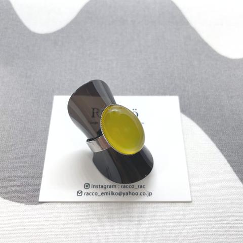 oval  stainless ring 天然石 イエローオニキス18×13mm オーバルカボションリング サイズフリー