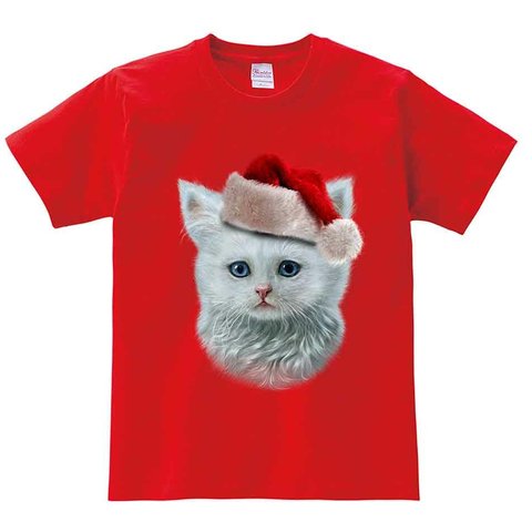 半袖Tシャツ 【白い猫 ねこ クリスマス サンタクロース】 by FOX REPUBLIC