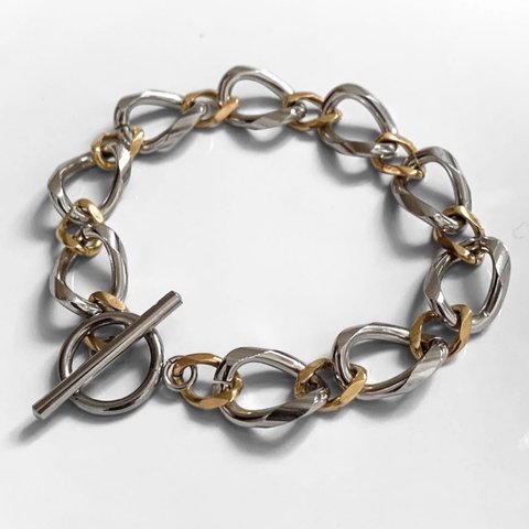 【eve】chain  bracelet 　マンテルブレスレット　チェーン　シルバー×ゴールド 　11mm シルバー