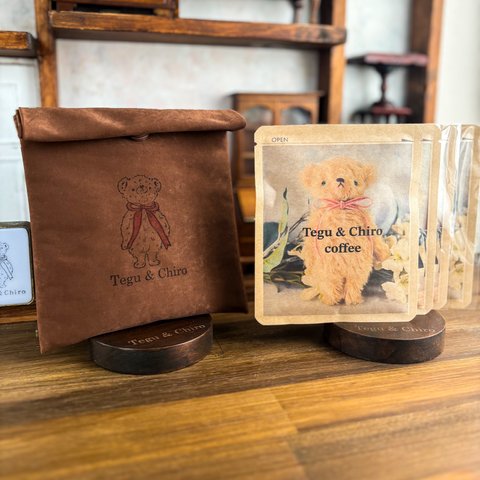 【送料無料】プチギフト　オリジナルパッケージドリップコーヒー(2柄４個)＆ポーチセット