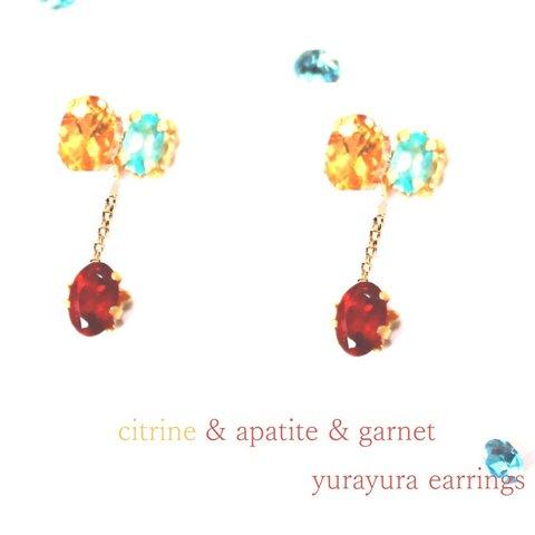 Garnet & Apatite & Citrine Earrings