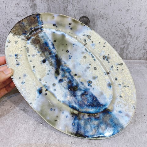 yuragi オーバル皿(ブルー×グレー)