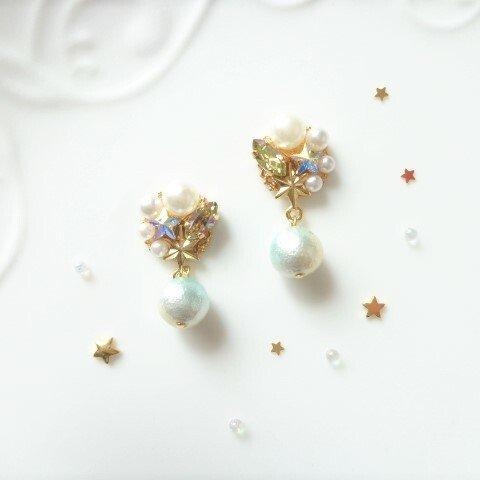 *✲ฺ 星とパールとコットンパールのビジューピアス・イヤリング