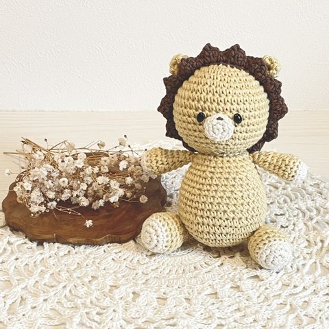 ˗ˏˋ amigurumi  lion🦁2🤍🤍 ˎˊ˗　ファーストトイ　あみぐるみ　ライオン　ぞう　きりん　くま　うさぎ　いぬ　きょうりゅう