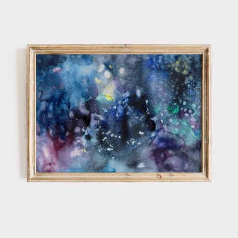 水彩画「闇夜」【デジタルダウンロード商品】星空　夜空　天体観測　宇宙　オーロラ　風景　自然　プラネタリウム 　星空　惑星　星雲　銀河　天の川　ポストカード　ミニ　ポスター　インテリア　雑貨　寝室　