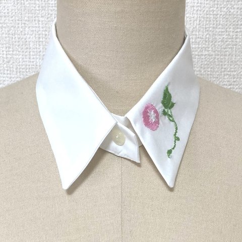 朝顔（ピンク）刺繍のつけ襟