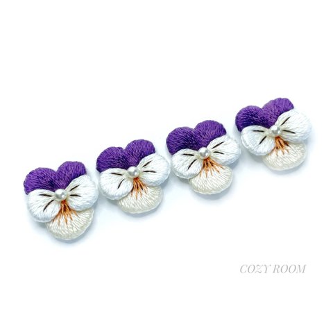 【Viola】ビオラ刺繍ピアス 2wayキャッチ付き（パープル）