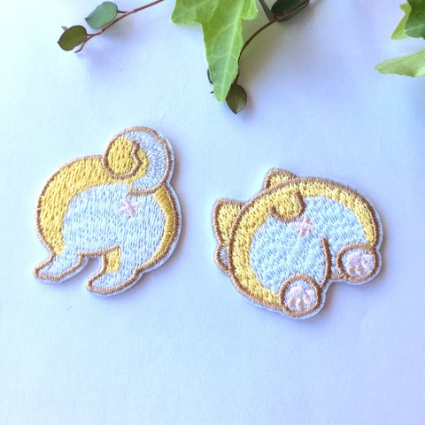 【送料84円／２枚set】柴犬　コーギー　の　お尻　ワッペン　アップリケ（アイロンワッペン　刺繍）