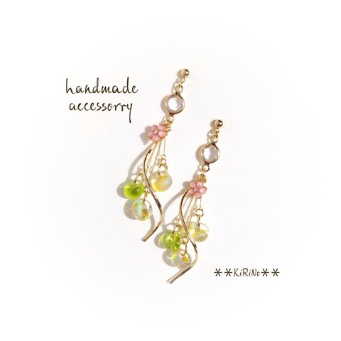 限定1点＊NEW!小花×ラセンのトリプルドロップピアス