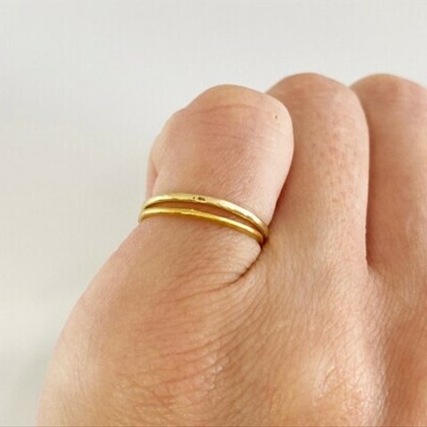 K24 ＋K18 Gold Ring　Set◇純金とK18リング重ねづけセット