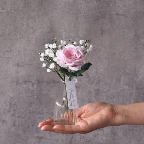 ◆粘土のお花◆　薔薇＆カスミソウ　（ライトピンク）B988