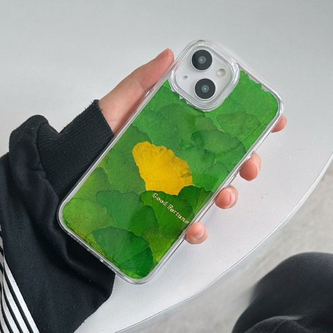 本物の押し花 押しフルーツ 　銀杏の葉　 ハンドメイド スマホケース iPhoneケース　Galaxyケース