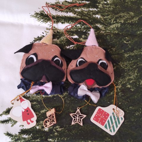 パグ犬クリスマスオーナメントフォーン🎄② 2個セット