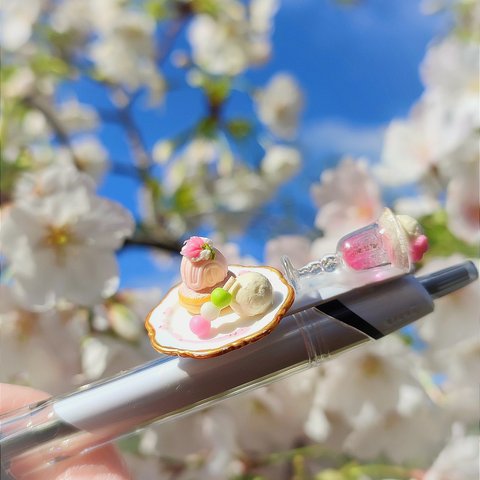 お花見桜モンブランパンケーキペン ミニチュアフード ボールペン