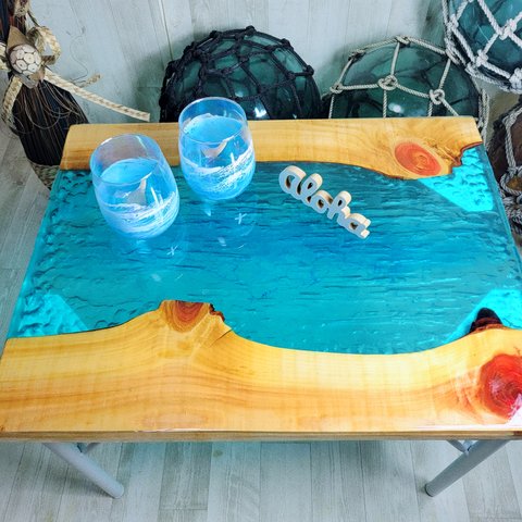 テーブル　子供部屋　レジンテーブル　オーシャン　海　水面　グランピング　キャンプ　ミニテーブル　サイドテーブル